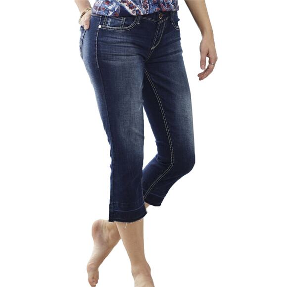 Seven7 Slim Straight Cropped Jeans Sz 4 New $64 Dark Sonja Blue 21" Ins Stretch - Picture 1 of 9